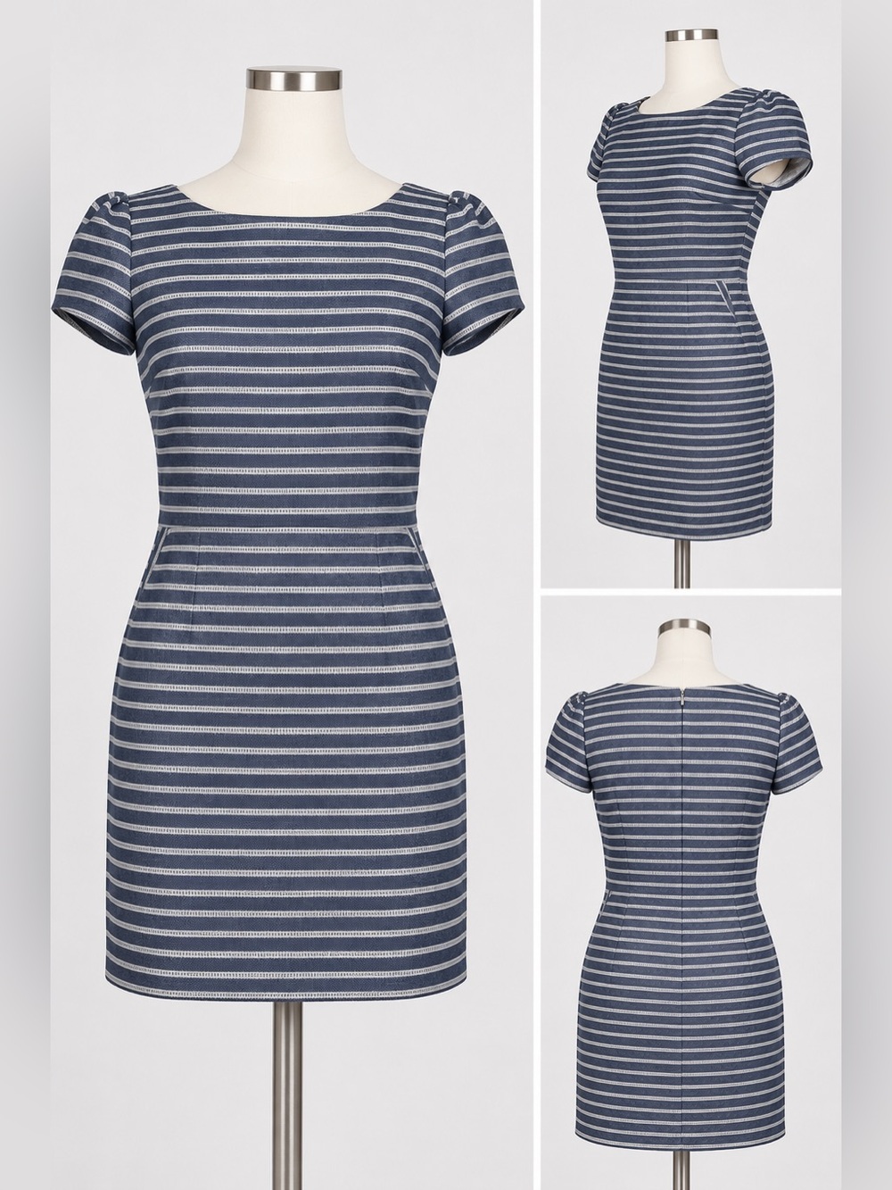 Striped Navy Mini Dress with Cap Sleeves and Pockets